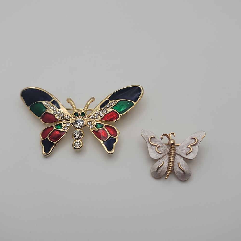 Vintage Marvella Lt Pink Gold tone Butterfly and  Enameled Multicolor Butterfly